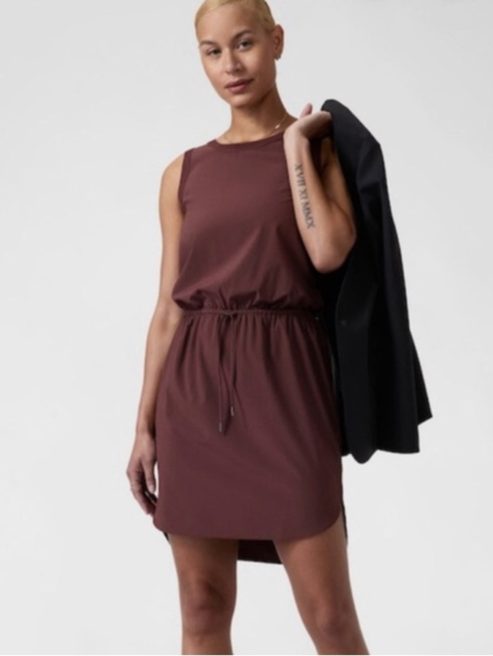 Athleta Ricon Sleeveless Drawstring Waist Dress - Wine